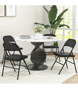 Juego de 4 Sillas Plegables Acolchadas con Respaldo y Estructura de Acero para Salón Comedor Cocina 45x46x78 cm Negro