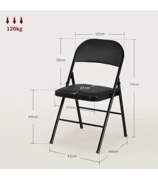 Juego de 4 Sillas Plegables Acolchadas con Respaldo y Estructura de Acero para Salón Comedor Cocina 45x46x78 cm Negro