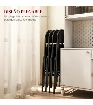 Juego de 4 Sillas Plegables Acolchadas con Respaldo y Estructura de Acero para Salón Comedor Cocina 45x46x78 cm Negro
