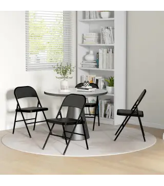 Juego de 4 Sillas Plegables Acolchadas con Respaldo y Estructura de Acero para Salón Comedor Cocina 45x46x78 cm Negro