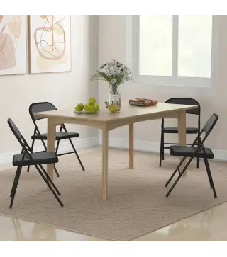 Juego de 4 Sillas Plegables Acolchadas con Respaldo y Estructura de Acero para Salón Comedor Cocina 45x46x78 cm Negro