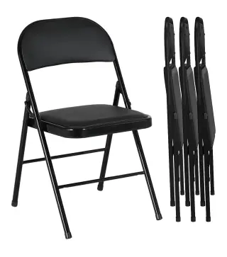 Juego de 4 Sillas Plegables Acolchadas con Respaldo y Estructura de Acero para Salón Comedor Cocina 45x46x78 cm Negro