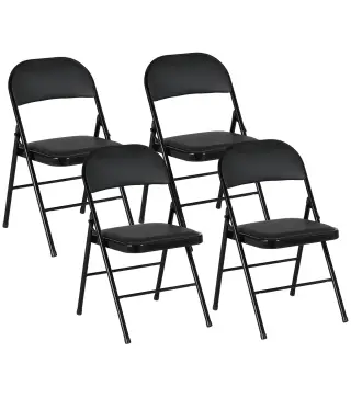 Juego de 4 Sillas Plegables Acolchadas con Respaldo y Estructura de Acero para Salón Comedor Cocina 45x46x78 cm Negro