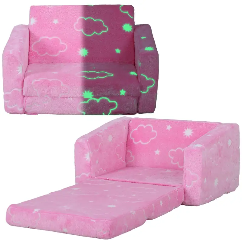 Sofá Infantil Plegable 2 en 1 Tapizado de Tela Luminosa con Patrón de Nubes Cojín y Funda Lavables Rosa Sofá Infantil Plegable 2 en 1 Tapizado de Tela Luminosa con Patrón de Nubes Cojín y Funda Lavables Rosa