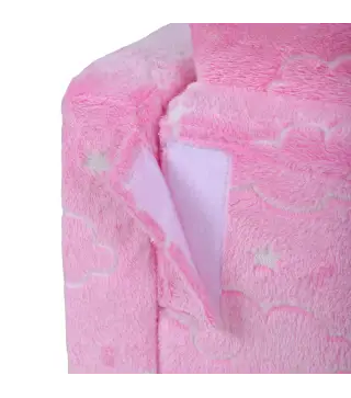 Sofá Infantil Plegable 2 en 1 Tapizado de Tela Luminosa con Patrón de Nubes Cojín y Funda Lavables Rosa