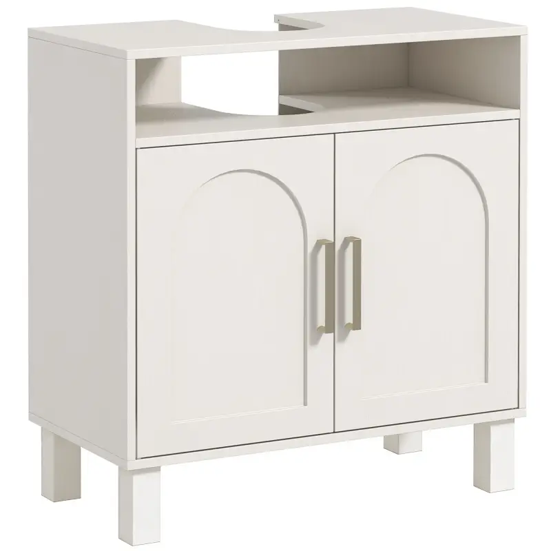 Mueble Bajo Lavabo con Estante Ajustable para Lavabos sin Pedestal 60x30x63 cm Blanco Crema Mueble Bajo Lavabo con Estante Ajustable para Lavabos sin Pedestal 60x30x63 cm Blanco Crema