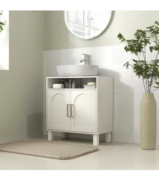 Mueble Bajo Lavabo con Estante Ajustable para Lavabos sin Pedestal 60x30x63 cm Blanco Crema