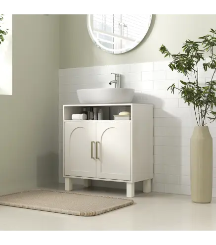 Mueble Bajo Lavabo con Estante Ajustable para Lavabos sin Pedestal 60x30x63 cm Blanco Crema