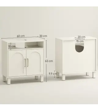 Mueble Bajo Lavabo con Estante Ajustable para Lavabos sin Pedestal 60x30x63 cm Blanco Crema