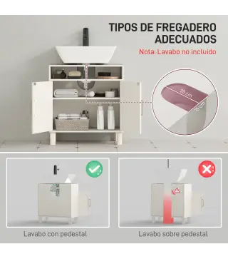 Mueble Bajo Lavabo con Estante Ajustable para Lavabos sin Pedestal 60x30x63 cm Blanco Crema