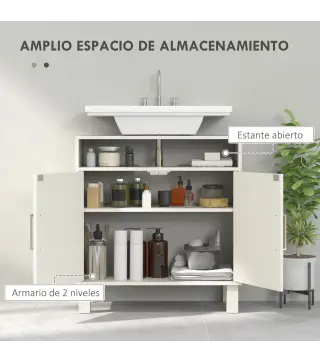 Mueble Bajo Lavabo con Estante Ajustable para Lavabos sin Pedestal 60x30x63 cm Blanco Crema
