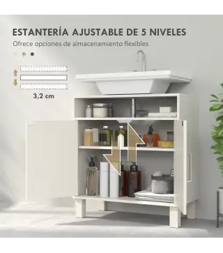 Mueble Bajo Lavabo con Estante Ajustable para Lavabos sin Pedestal 60x30x63 cm Blanco Crema