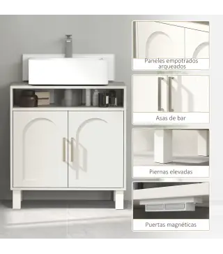 Mueble Bajo Lavabo con Estante Ajustable para Lavabos sin Pedestal 60x30x63 cm Blanco Crema