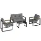 Conjunto de Muebles de Jardín de 4 Piezas con Sofá de 2 Plazas y 2 Butacas con Cojines y Mesa de Centro de Vidrio Gris