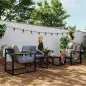 Conjunto de Muebles de Jardín de 4 Piezas con Sofá de 2 Plazas y 2 Butacas con Cojines y Mesa de Centro de Vidrio Gris
