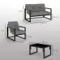 Conjunto de Muebles de Jardín de 4 Piezas con Sofá de 2 Plazas y 2 Butacas con Cojines y Mesa de Centro de Vidrio Gris