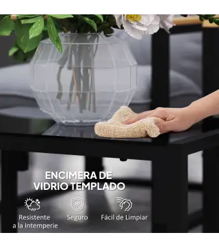 Conjunto de Muebles de Jardín de 4 Piezas con Sofá de 2 Plazas y 2 Butacas con Cojines y Mesa de Centro de Vidrio Gris