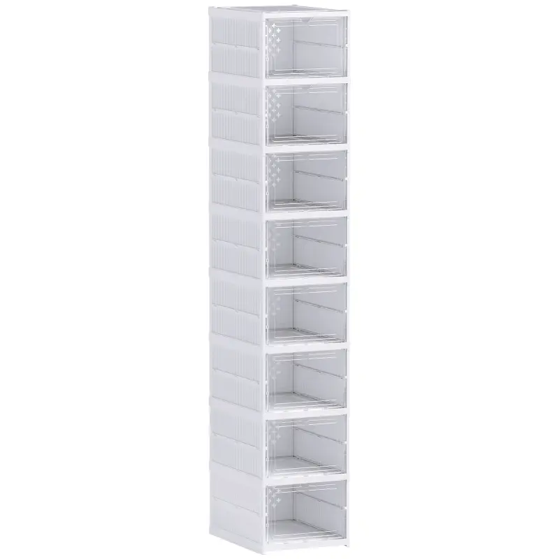 8 Cajas para Zapatos Apilables y Plegable con Puertas Transparentes hasta Talla 43 No Requiere Montaje Blanco