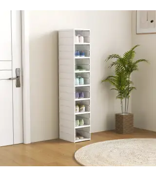 8 Cajas para Zapatos Apilables y Plegable con Puertas Transparentes hasta Talla 43 No Requiere Montaje Blanco