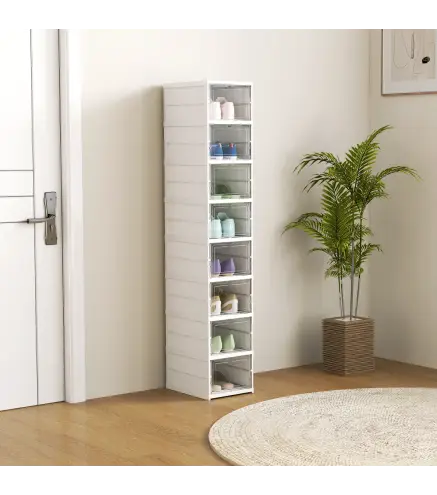 8 Cajas para Zapatos Apilables y Plegable con Puertas Transparentes hasta Talla 43 No Requiere Montaje Blanco