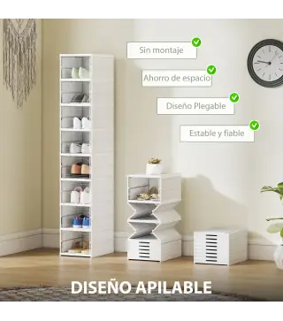 8 Cajas para Zapatos Apilables y Plegable con Puertas Transparentes hasta Talla 43 No Requiere Montaje Blanco