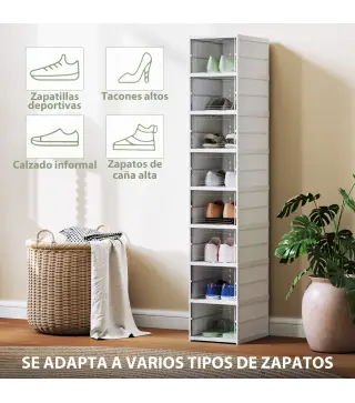 8 Cajas para Zapatos Apilables y Plegable con Puertas Transparentes hasta Talla 43 No Requiere Montaje Blanco