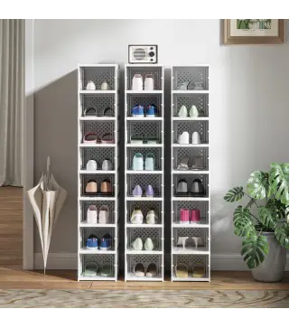 8 Cajas para Zapatos Apilables y Plegable con Puertas Transparentes hasta Talla 43 No Requiere Montaje Blanco