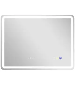 Espejo de Baño con Luz LED 80x60 cm con Bluetooth 3 Colores de Luz Reloj Digital Función Antivaho Función de Memoria
