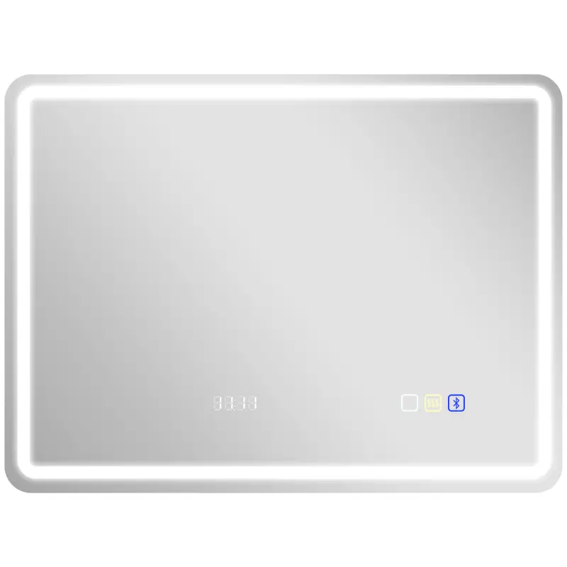 Espejo de Baño con Luz LED 80x60 cm con Bluetooth 3 Colores de Luz Reloj Digital Función Antivaho Función de Memoria