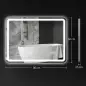 Espejo de Baño con Luz LED 80x60 cm con Bluetooth 3 Colores de Luz Reloj Digital Función Antivaho Función de Memoria