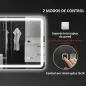Espejo de Baño con Luz LED 80x60 cm con Bluetooth 3 Colores de Luz Reloj Digital Función Antivaho Función de Memoria