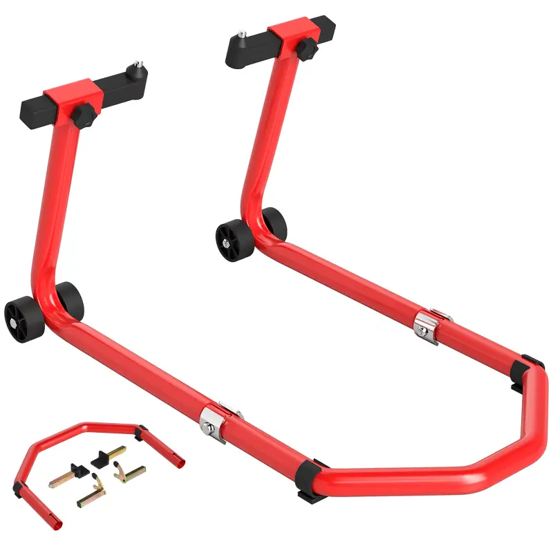 Soporte de Rueda Delantera y Trasera Motocicleta Convertible Carga 390 kg con Adaptadores de Horquillas en U y L Ruedas Soporte de Rueda Delantera y Trasera Motocicleta Convertible Carga 390 kg con Adaptadores de Horquillas en U y L Ruedas