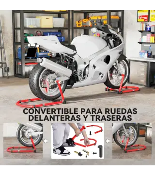 Soporte de Rueda Delantera y Trasera Motocicleta Convertible Carga 390 kg con Adaptadores de Horquillas en U y L Ruedas