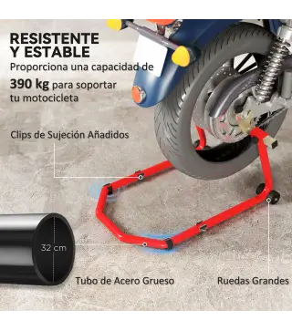 Soporte de Rueda Delantera y Trasera Motocicleta Convertible Carga 390 kg con Adaptadores de Horquillas en U y L Ruedas