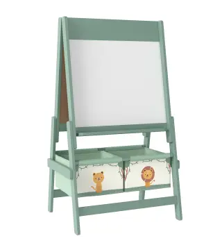 Pizarra Infantil Caballete 3 en 1 Caballete de Pintura para Niños de Doble Cara con Rollo de Papel y Cestas Verde