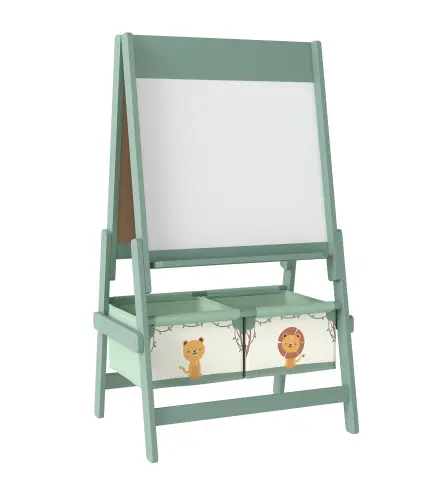 Pizarra Infantil Caballete 3 en 1 Caballete de Pintura para Niños de Doble Cara con Rollo de Papel y Cestas Verde