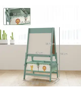 Pizarra Infantil Caballete 3 en 1 Caballete de Pintura para Niños de Doble Cara con Rollo de Papel y Cestas Verde