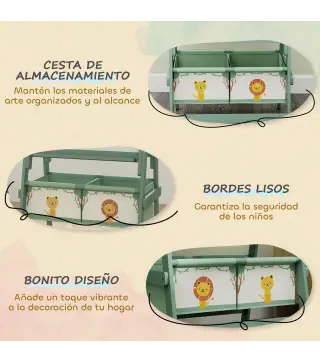 Pizarra Infantil Caballete 3 en 1 Caballete de Pintura para Niños de Doble Cara con Rollo de Papel y Cestas Verde