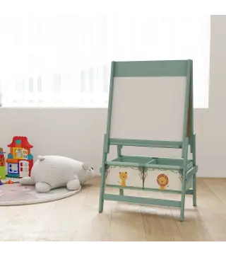 Pizarra Infantil Caballete 3 en 1 Caballete de Pintura para Niños de Doble Cara con Rollo de Papel y Cestas Verde