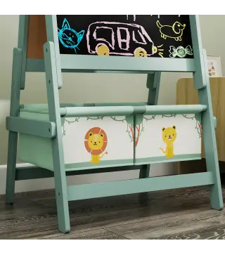 Pizarra Infantil Caballete 3 en 1 Caballete de Pintura para Niños de Doble Cara con Rollo de Papel y Cestas Verde