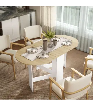Mesa de Cocina Plegable con Alas Abatibles Mesa de Cocina Plegable de Forma Ovalada Estilo Moderno 163x80x75 cm Natural