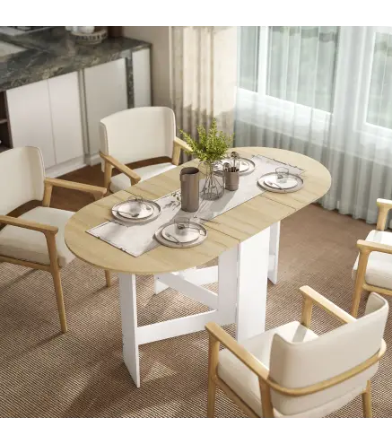 Mesa de Cocina Plegable con Alas Abatibles Mesa de Cocina Plegable de Forma Ovalada Estilo Moderno 163x80x75 cm Natural