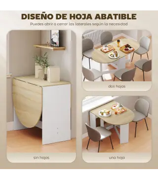 Mesa de Cocina Plegable con Alas Abatibles Mesa de Cocina Plegable de Forma Ovalada Estilo Moderno 163x80x75 cm Natural
