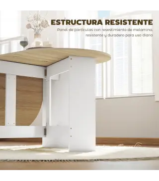 Mesa de Cocina Plegable con Alas Abatibles Mesa de Cocina Plegable de Forma Ovalada Estilo Moderno 163x80x75 cm Natural