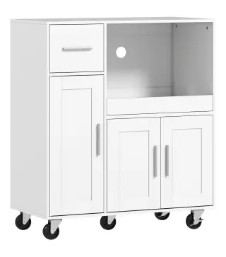 Mueble Auxiliar de Cocina con Ruedas Aparador de Cocina para Microondas con Bandeja Deslizante 80x40x88,7 cm Blanco