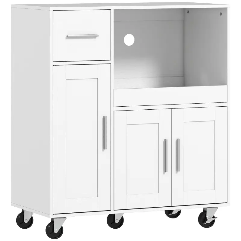 Mueble Auxiliar de Cocina con Ruedas Aparador de Cocina para Microondas con Bandeja Deslizante 80x40x88,7 cm Blanco