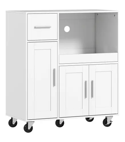 Mueble Auxiliar de Cocina con Ruedas Aparador de Cocina para Microondas con Bandeja Deslizante 80x40x88,7 cm Blanco