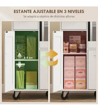 Mueble Auxiliar de Cocina con Ruedas Aparador de Cocina para Microondas con Bandeja Deslizante 80x40x88,7 cm Blanco
