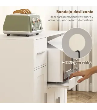 Mueble Auxiliar de Cocina con Ruedas Aparador de Cocina para Microondas con Bandeja Deslizante 80x40x88,7 cm Blanco