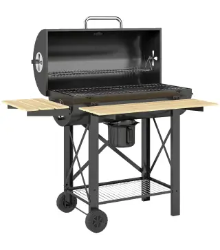 Barbacoa de Carbón Portátil Móvil con Estantes Plegables Termómetro Tapa Ventilaciones Ajustables 109x71x98 cm Negro